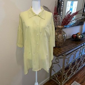 100% silk loose buttons down shirt with Swarovski details